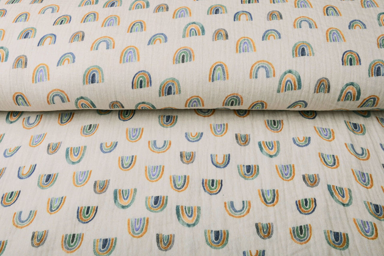 Oeko-Tex®  Baumwoll Musselin Stoff Regenbogen Hellgrau Oeko-Tex®  Baumwoll Musselin Stoff Regenbogen Hellgrau