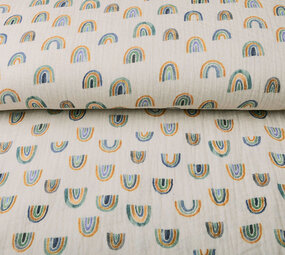 Oeko-Tex® Coton Double Gaze Tissu Arc-en-Ciel Gris Clair Oeko-Tex® Coton Double Gaze Tissu Arc-en-Ciel Gris Clair