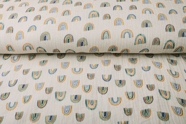 Oeko-Tex®  Baumwoll Musselin Stoff Regenbogen Hellgrau Oeko-Tex®  Baumwoll Musselin Stoff Regenbogen Hellgrau