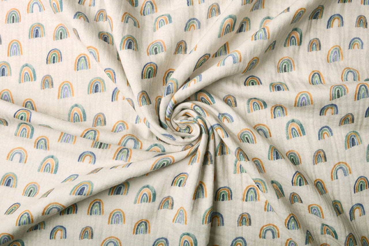 Oeko-Tex®  Double Gauze Fabric Rainbow Light Grey