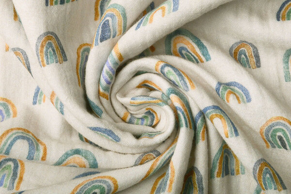 Oeko-Tex®  Baumwoll Musselin Stoff Regenbogen Hellgrau Oeko-Tex®  Baumwoll Musselin Stoff Regenbogen Hellgrau