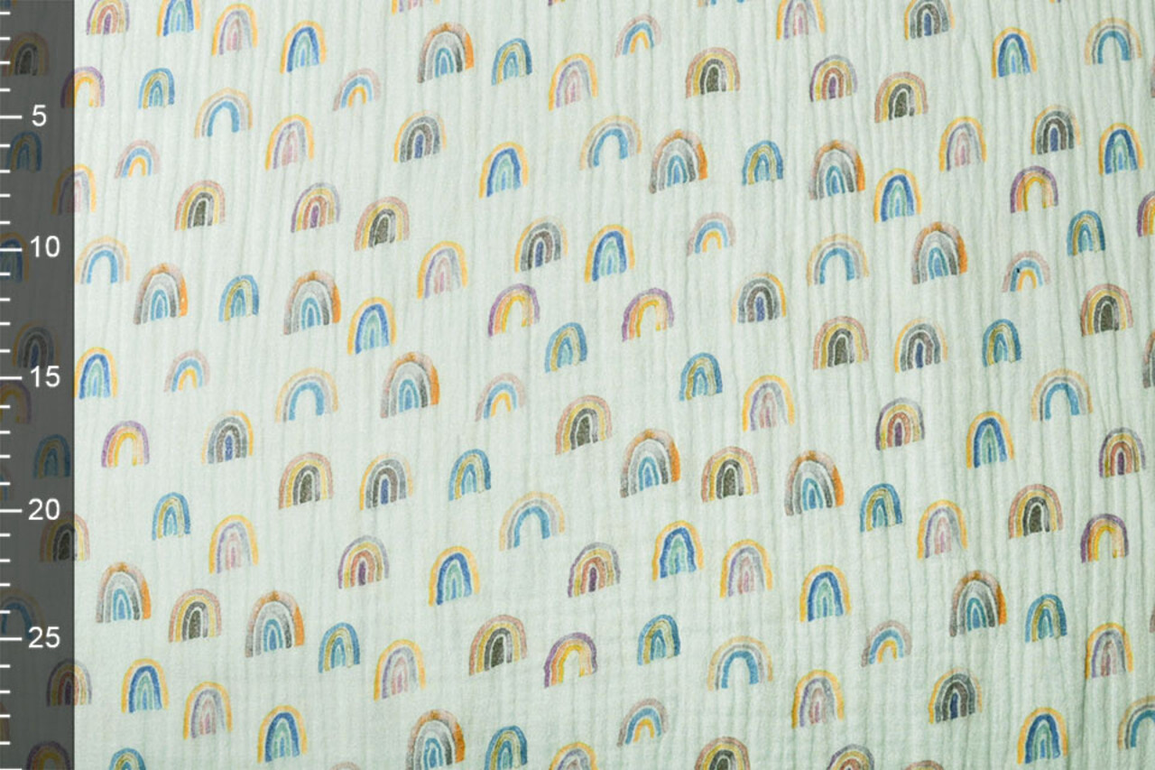 Oeko-Tex® Tessuto di Mussola Arcobaleno Azzurro Chiaro-Verde Oeko-Tex® Tessuto di Mussola Arcobaleno Azzurro Chiaro-Verde