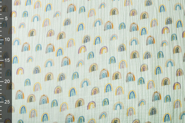 Oeko-Tex® Hydrofiel Stof Regenboog Licht Blauw-Groen Oeko-Tex® Hydrofiel Stof Regenboog Licht Blauw-Groen