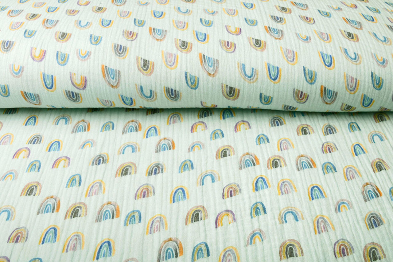 Oeko-Tex® Tessuto di Mussola Arcobaleno Azzurro Chiaro-Verde Oeko-Tex® Tessuto di Mussola Arcobaleno Azzurro Chiaro-Verde