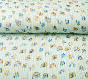 Oeko-Tex®  Baumwoll Musselin Stoff Regenbogen Hell Blau-Grün