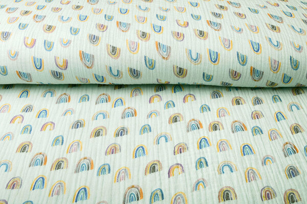 Oeko-Tex® Hydrofiel Stof Regenboog Licht Blauw-Groen Oeko-Tex® Hydrofiel Stof Regenboog Licht Blauw-Groen