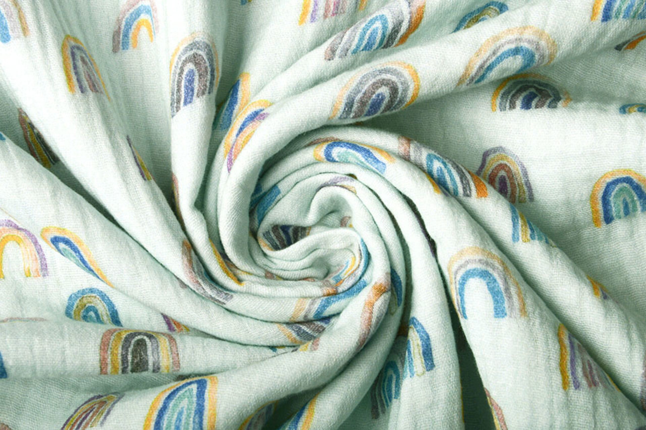 Oeko-Tex® Tela de Muselina Arcoíris Azul Claro-Verde Oeko-Tex® Tela de Muselina Arcoíris Azul Claro-Verde