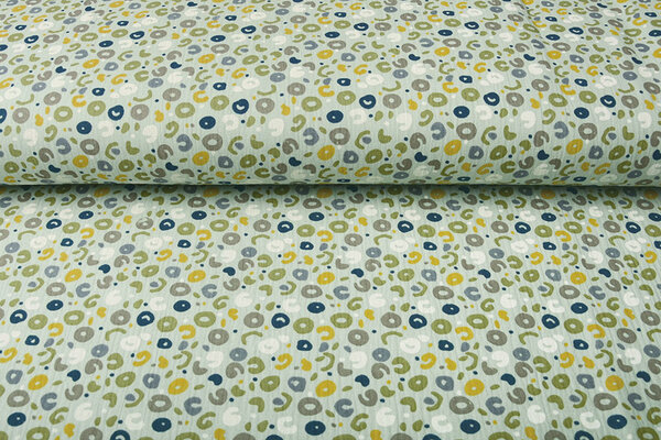Oeko-Tex® Tela de Muselina Leopardo Claro Verde Antiguo Oeko-Tex® Tela de Muselina Leopardo Claro Verde Antiguo