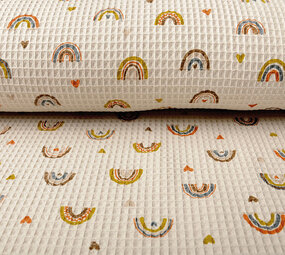 Oeko-Tex®  Wafel Regenboog met Hartjes Beige