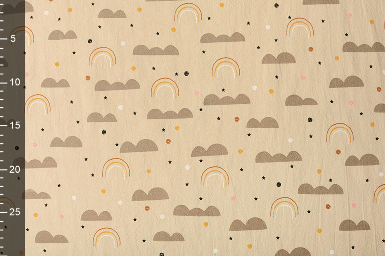 Oeko-Tex®  100% Gewassen Katoen Regenboog Wolkjes Licht Zand Oeko-Tex®  100% Gewassen Katoen Regenboog Wolkjes Licht Zand