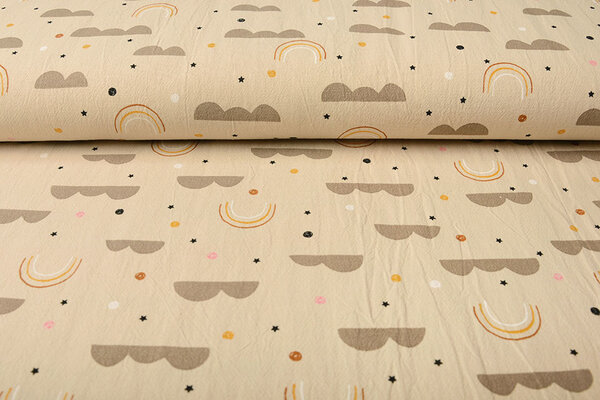 Oeko-Tex®  100% Gewaschene Baumwolle Regenbogenwolken Hell Sand