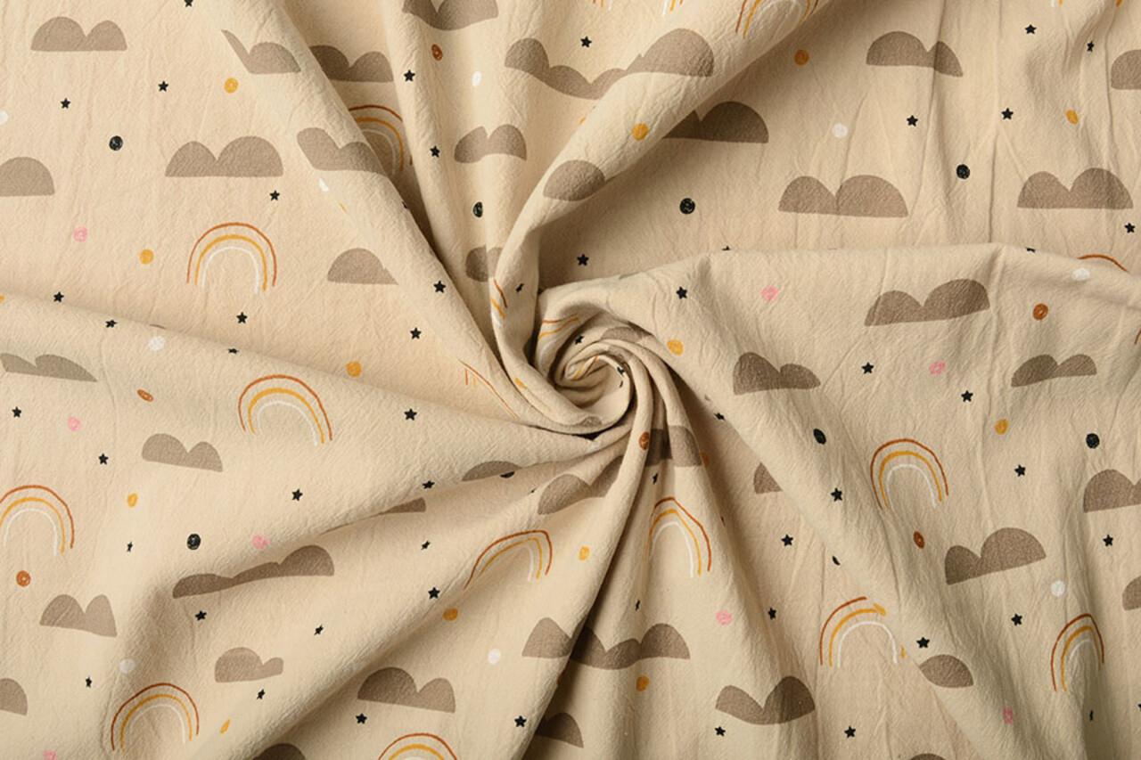 Oeko-Tex®  100% Gewassen Katoen Regenboog Wolkjes Licht Zand Oeko-Tex®  100% Gewassen Katoen Regenboog Wolkjes Licht Zand
