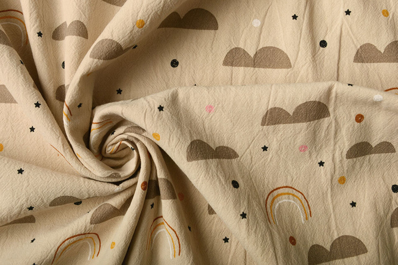 Oeko-Tex®  100% Gewassen Katoen Regenboog Wolkjes Licht Zand Oeko-Tex®  100% Gewassen Katoen Regenboog Wolkjes Licht Zand