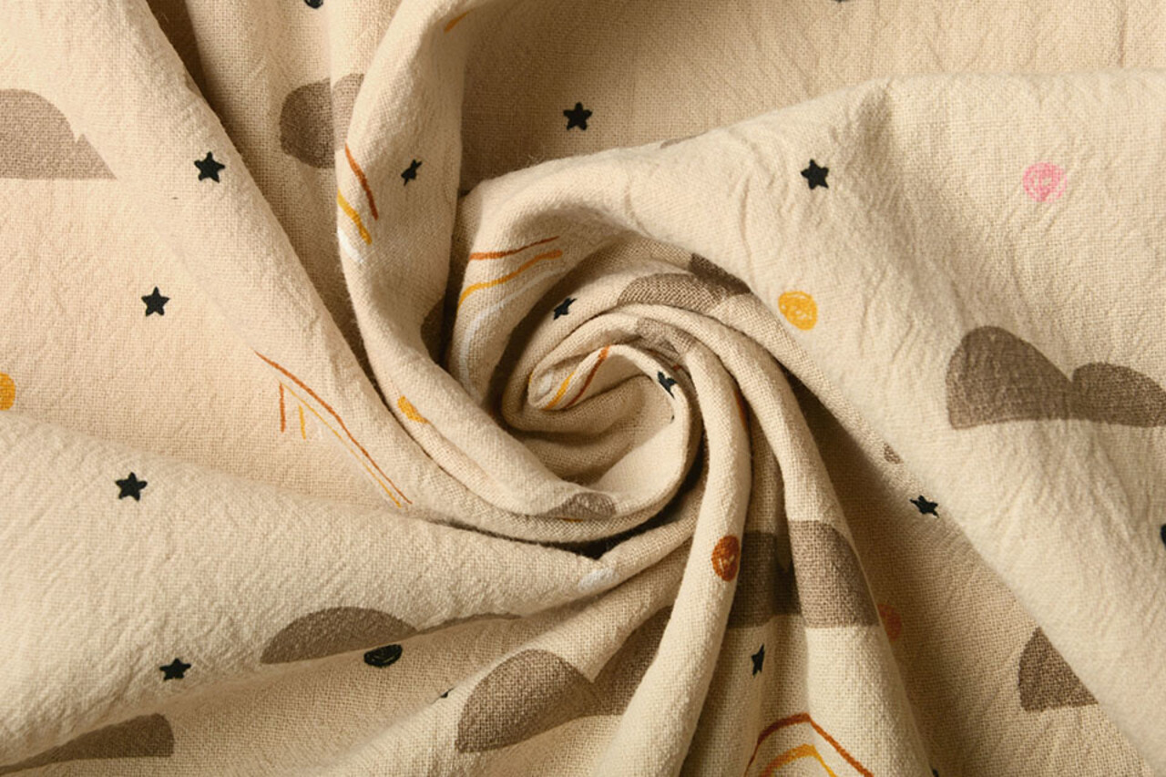 Oeko-Tex®  100% Gewassen Katoen Regenboog Wolkjes Licht Zand Oeko-Tex®  100% Gewassen Katoen Regenboog Wolkjes Licht Zand