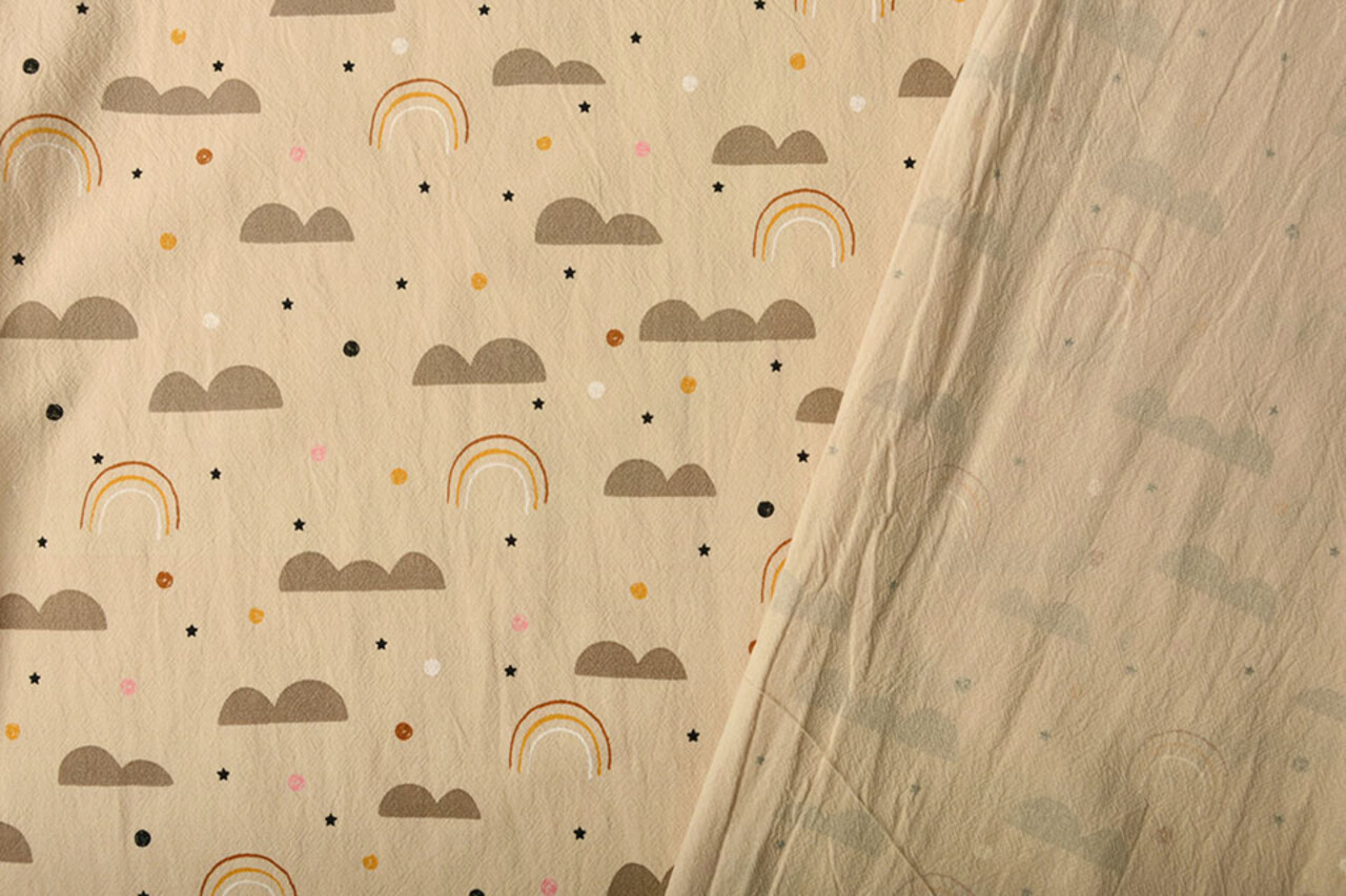 Oeko-Tex®  100% Gewassen Katoen Regenboog Wolkjes Licht Zand Oeko-Tex®  100% Gewassen Katoen Regenboog Wolkjes Licht Zand
