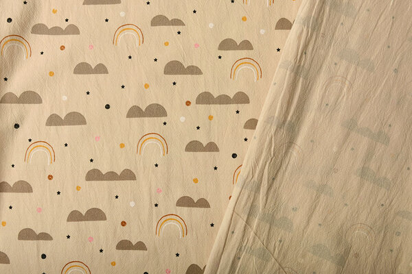 Oeko-Tex®  100% Gewassen Katoen Regenboog Wolkjes Licht Zand Oeko-Tex®  100% Gewassen Katoen Regenboog Wolkjes Licht Zand