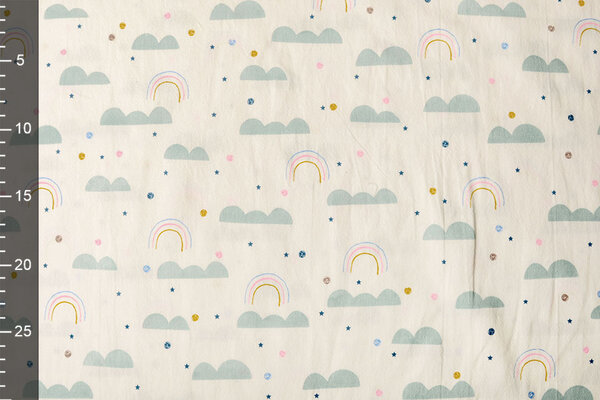 Oeko-Tex® 100% Lavato Cotone Arcobaleno Nuvolette Crema Oeko-Tex® 100% Lavato Cotone Arcobaleno Nuvolette Crema