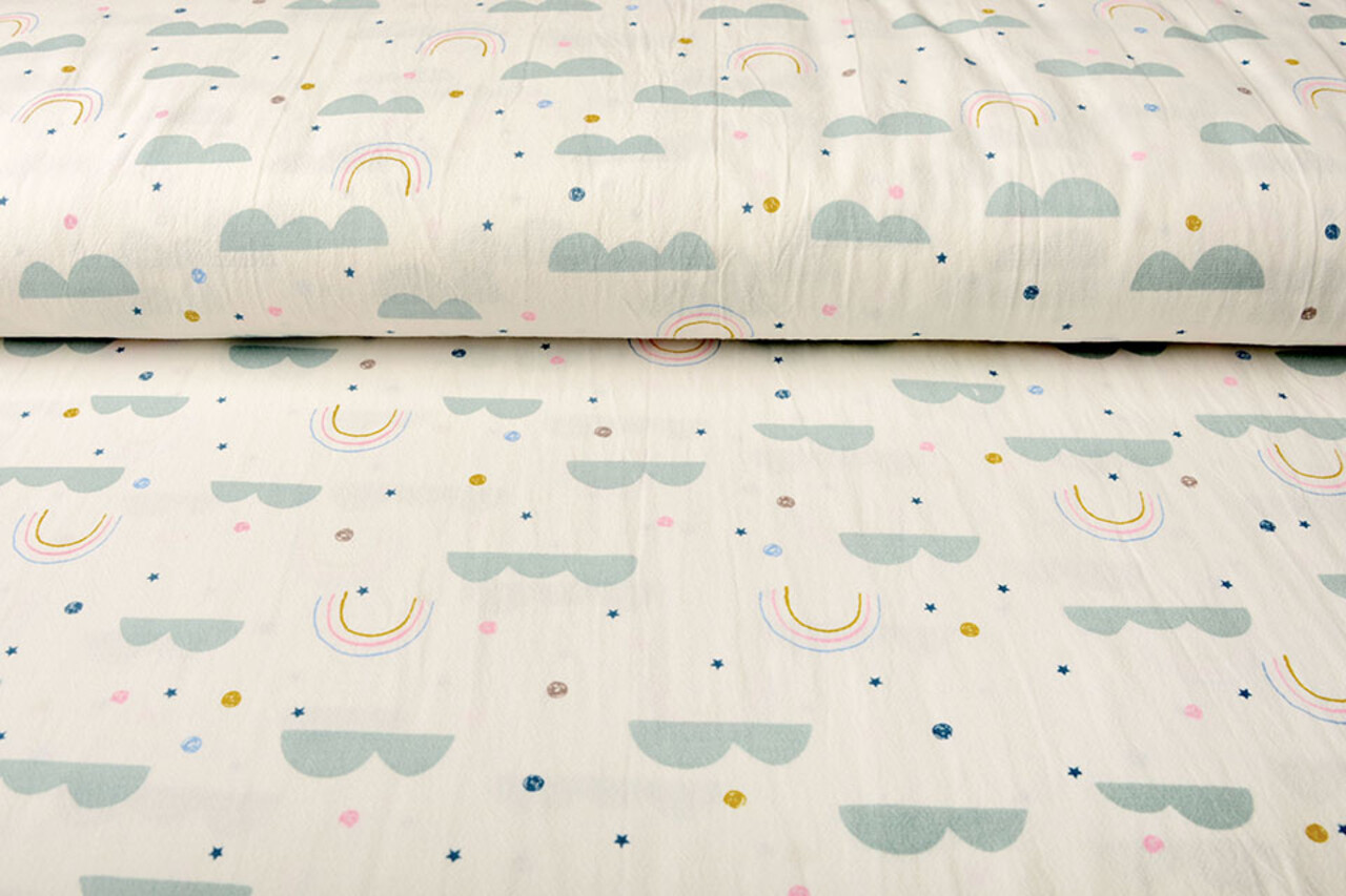 Oeko-Tex® 100 % Coton Lavé Arc-en-Ciel Nuages Crème Oeko-Tex® 100 % Coton Lavé Arc-en-Ciel Nuages Crème