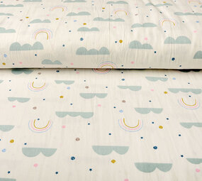 Oeko-Tex®  100% Gewassen Katoen Regenboog Wolkjes Creme Oeko-Tex®  100% Gewassen Katoen Regenboog Wolkjes Creme