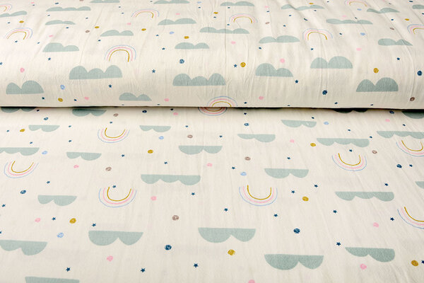 Oeko-Tex®  100% Washed Cotton Rainbow Clouds Creme Oeko-Tex®  100% Washed Cotton Rainbow Clouds Creme