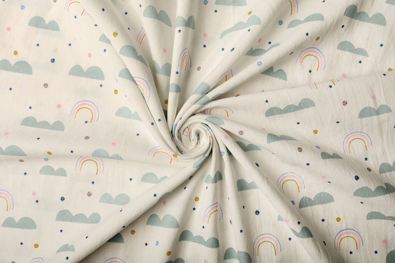 Oeko-Tex®  100% Washed Cotton Rainbow Clouds Creme Oeko-Tex®  100% Washed Cotton Rainbow Clouds Creme