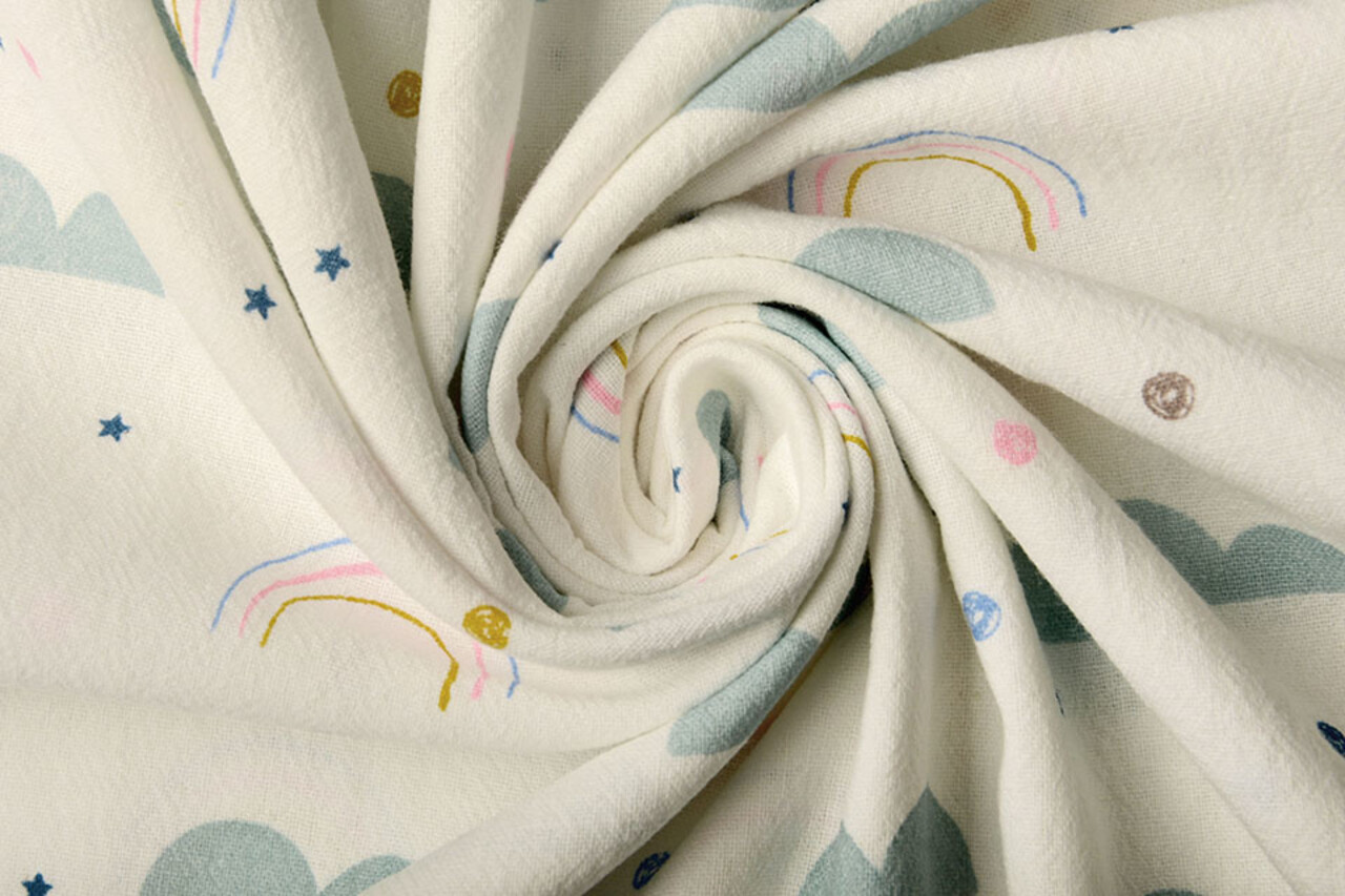 Oeko-Tex®  100% Washed Cotton Rainbow Clouds Creme Oeko-Tex®  100% Washed Cotton Rainbow Clouds Creme