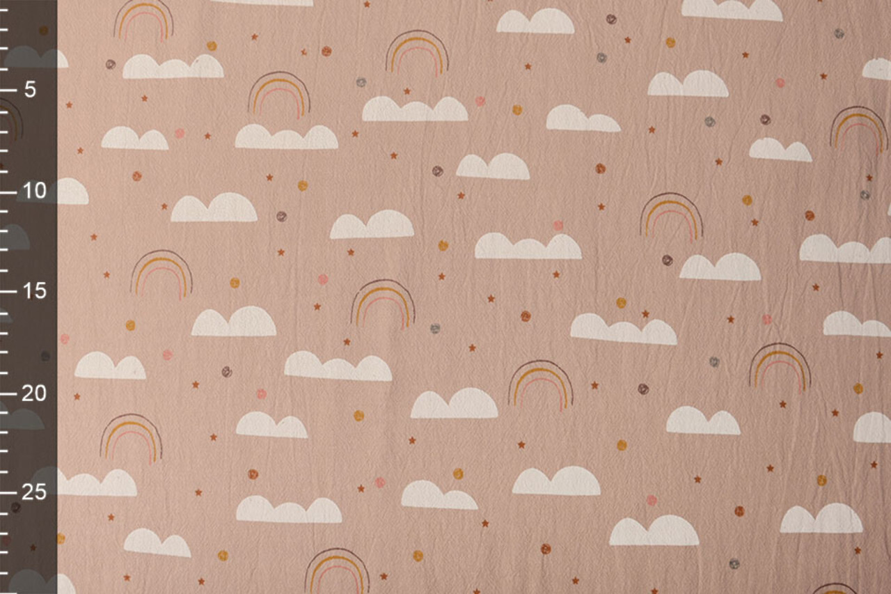 Oeko-Tex®  100% Washed Cotton Rainbow Clouds Powder Pink Oeko-Tex®  100% Washed Cotton Rainbow Clouds Powder Pink