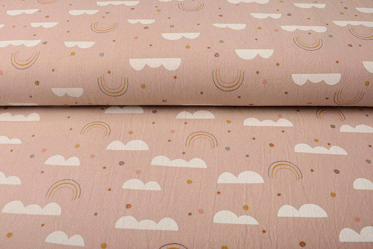 Oeko-Tex®  100% Washed Cotton Rainbow Clouds Powder Pink Oeko-Tex®  100% Washed Cotton Rainbow Clouds Powder Pink