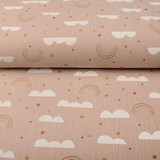 Oeko-Tex®  100% Gewassen Katoen Regenboog Wolkjes Poeder Roze Oeko-Tex®  100% Gewassen Katoen Regenboog Wolkjes Poeder Roze