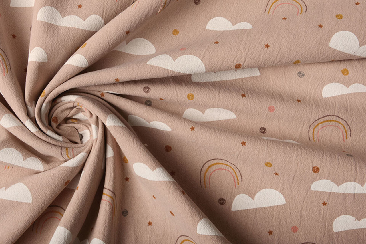 Oeko-Tex®  100% Washed Cotton Rainbow Clouds Powder Pink Oeko-Tex®  100% Washed Cotton Rainbow Clouds Powder Pink