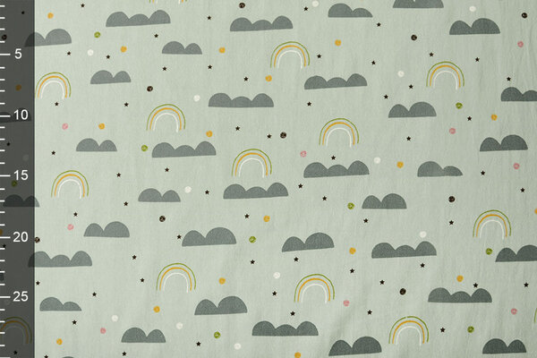 Oeko-Tex®  100% Washed Cotton Rainbow Clouds  Light Old Green