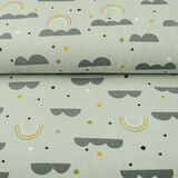 Oeko-Tex®  100% Gewassen Katoen Regenboog Wolkjes Licht Oud Groen