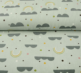 Oeko-Tex®  100% Washed Cotton Rainbow Clouds  Light Old Green