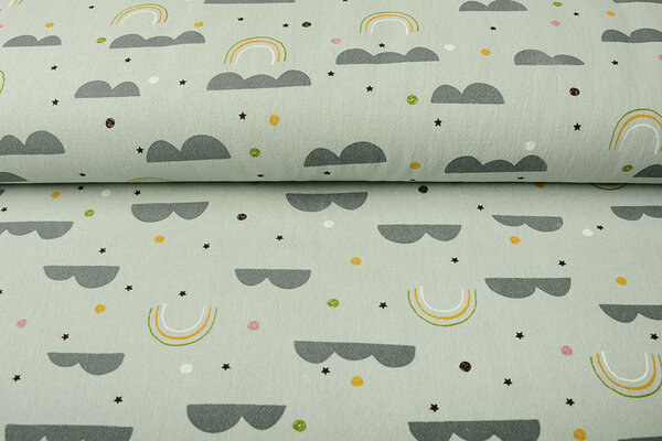Oeko-Tex®  100% Washed Cotton Rainbow Clouds  Light Old Green