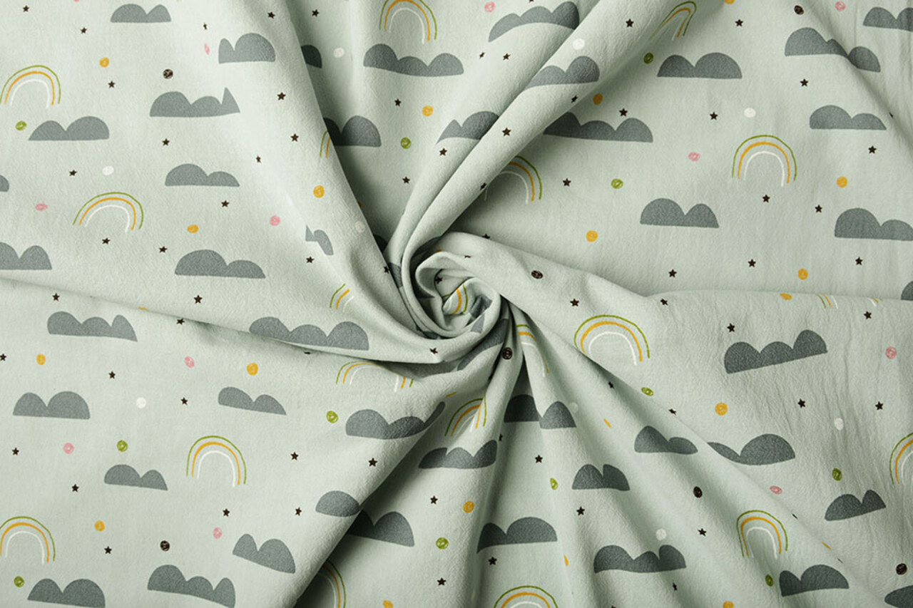 Oeko-Tex®  100% Gewaschene Baumwolle Regenbogenwolken Hell Altgrün