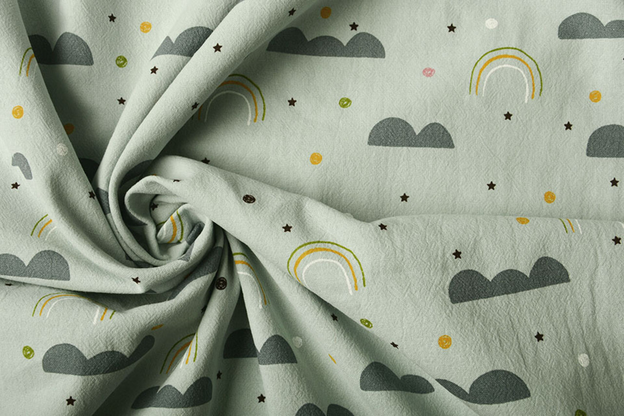 Oeko-Tex®  100% Gewaschene Baumwolle Regenbogenwolken Hell Altgrün