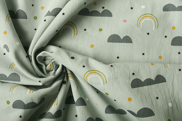 Oeko-Tex®  100% Gewaschene Baumwolle Regenbogenwolken Hell Altgrün