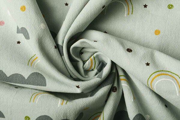 Oeko-Tex®  100% Washed Cotton Rainbow Clouds  Light Old Green