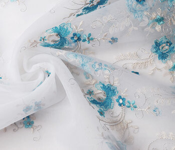 Embroidered Voile  Aqua