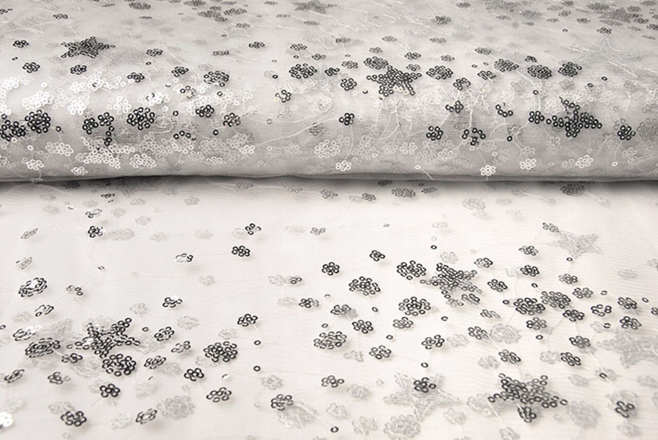 Mesh Geborduurd Pailletten Juul Zilver