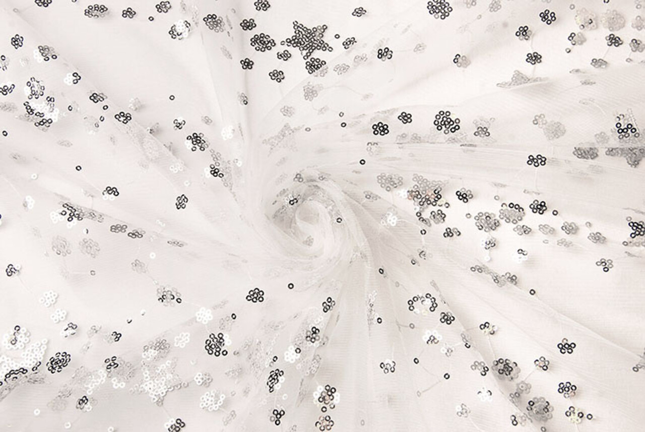 Mesh Geborduurd Pailletten Juul Zilver