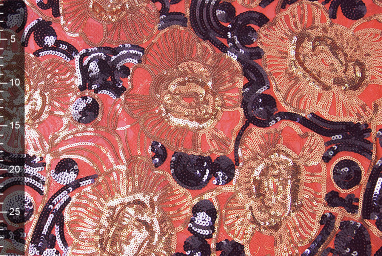 Sequins on Mesh  Esmay Coral Aubergine