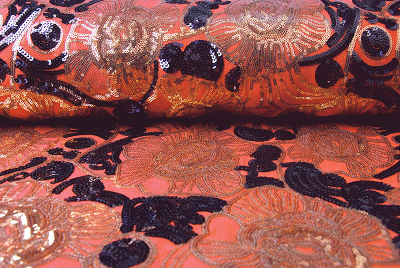 Pailletten auf Netz  Esmay Koralle Aubergine