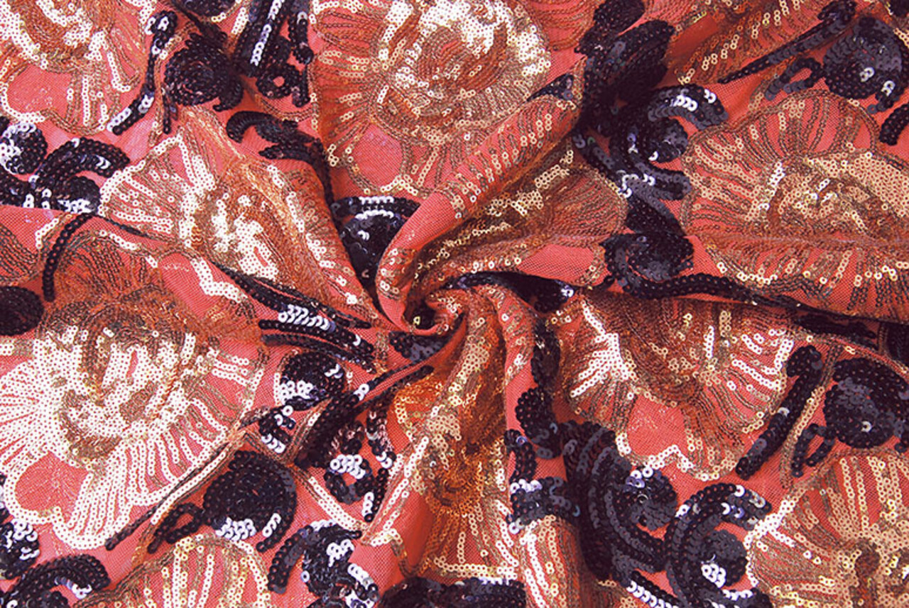 Pailletten op Mesh Esmay Koraal Aubergine