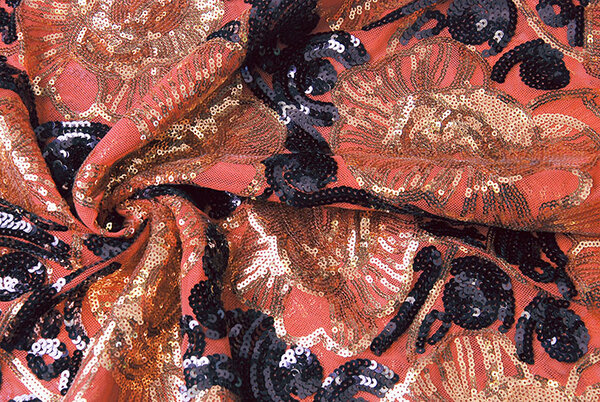 Sequins on Mesh  Esmay Coral Aubergine