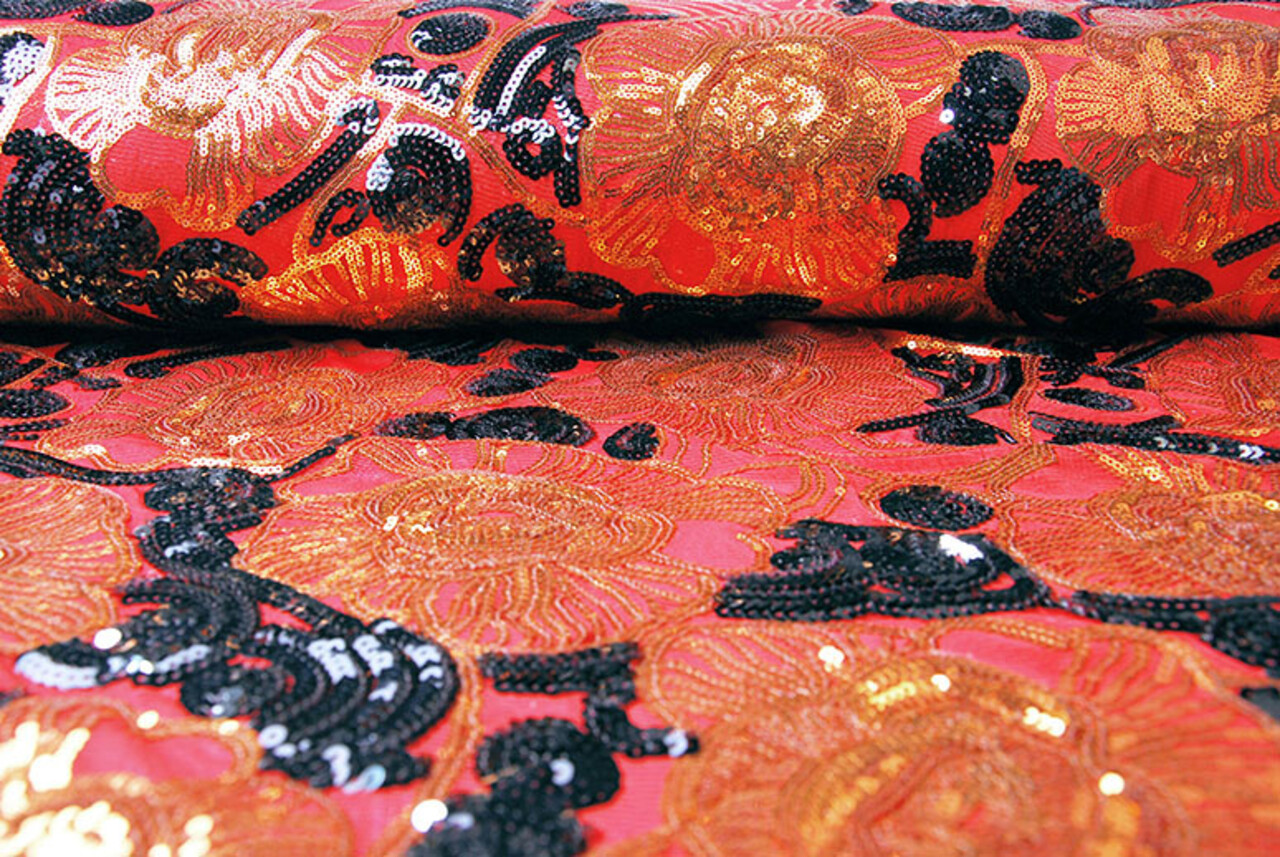 Pailletten op Mesh Esmay Rood Zwart Pailletten op Mesh Esmay Rood Zwart