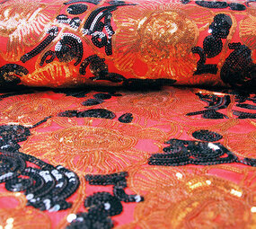 Lentejuelas sobre Malla Esmay Rojo Negro