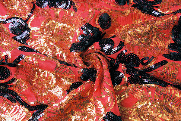 Sequins on Mesh  Esmay Red Black
