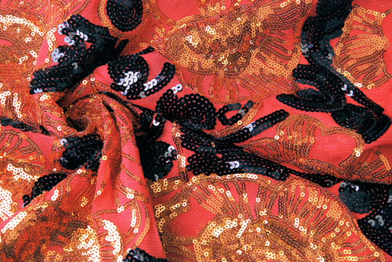 Sequins on Mesh  Esmay Red Black