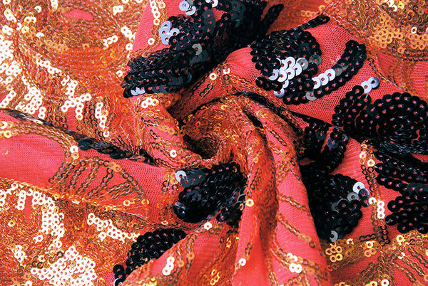 Sequins on Mesh  Esmay Red Black
